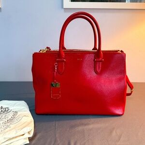 Lauren Ralph Lauren - Red leather Tote with Gold Hardware - 3 compartments